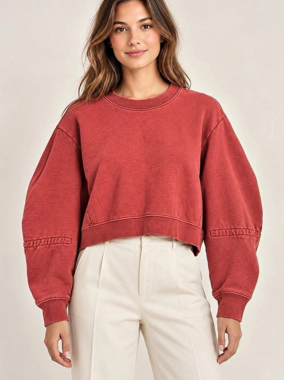 Tibi Balloon Sleeve Sweatshirt Red XS